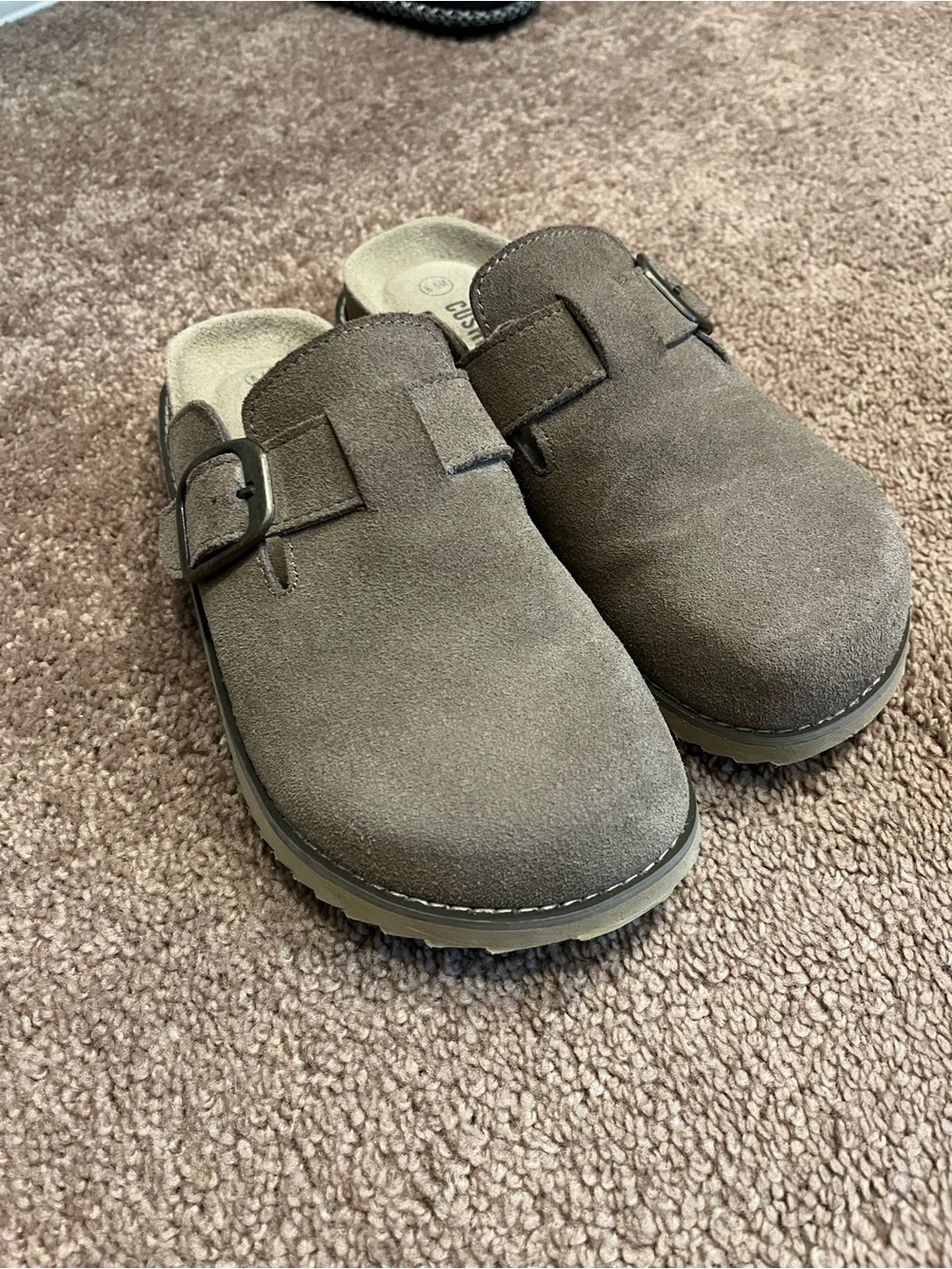 Suede Slip-On Clog with Buckle - Brown